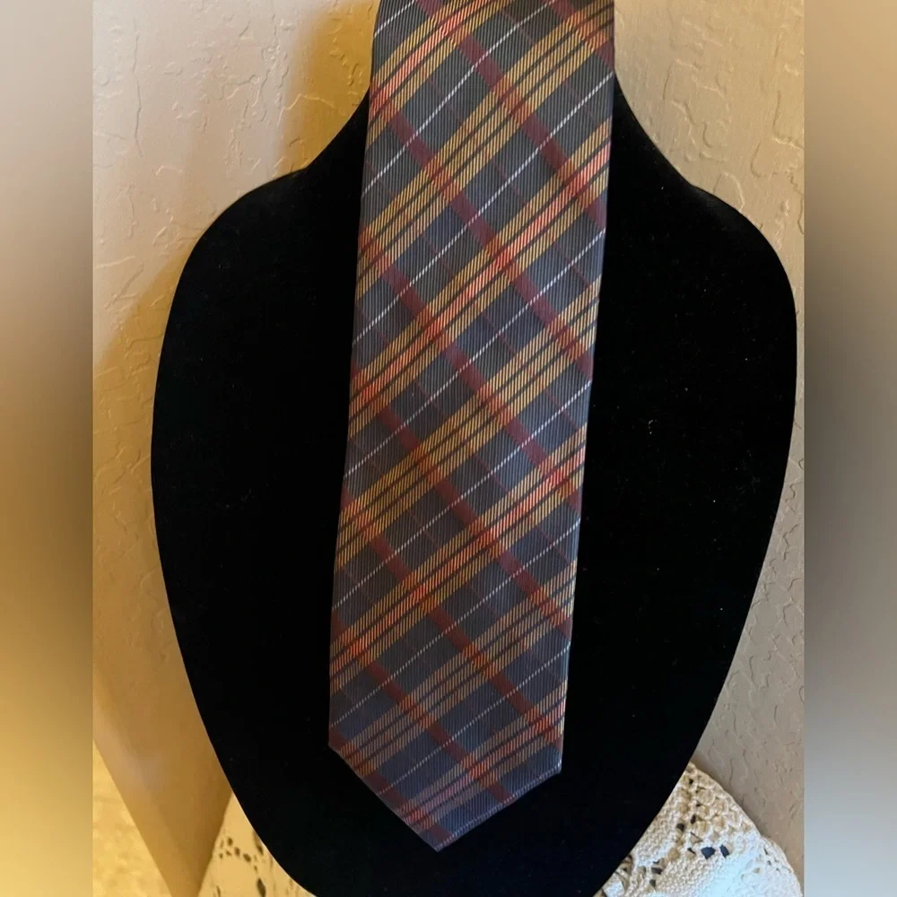 Busati tie Orange Blue Light Blue Rust Plaid Silk Mens Neck Tie